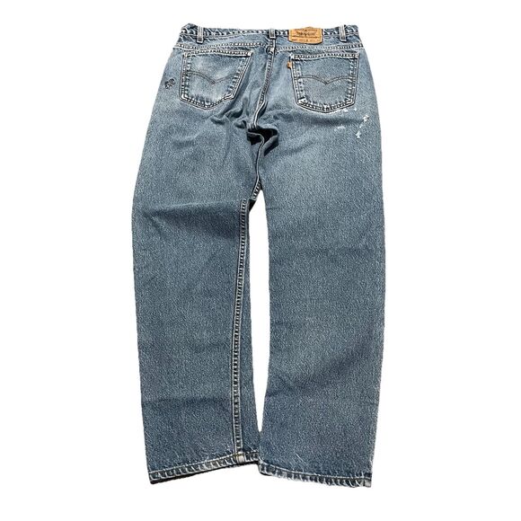 Vintage 90s Distressed Levis 505 Orange Tab Regular Straight USA Jeans 35 x 31.5 - Picture 2 of 10